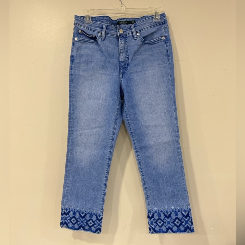 Ralph Lauren Light Blue Cropped Jeans with Patterned Hem Size 6